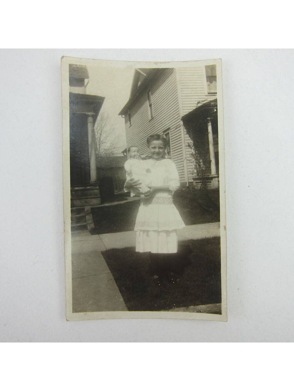 Photograph Girl & Doll Outside House Gladys Raman Darke Co Ohio Antique 1910s